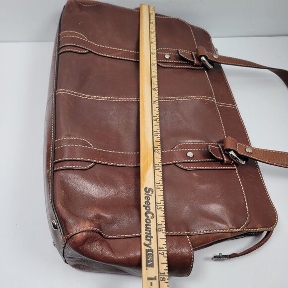 VTG Fossil Executive Women's Brown Leather Tote Shoulder Bag - Picture 12 of 12